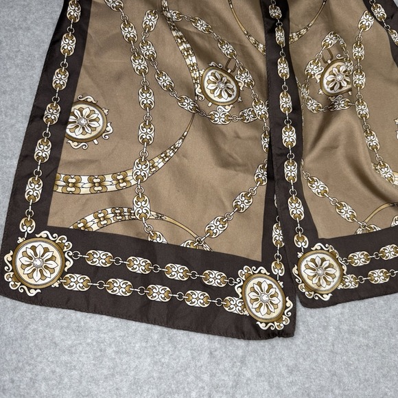 Oscar De La Renta Brown Silk Rectangle Scarf One Size Chain Print Old Money - Picture 2 of 14
